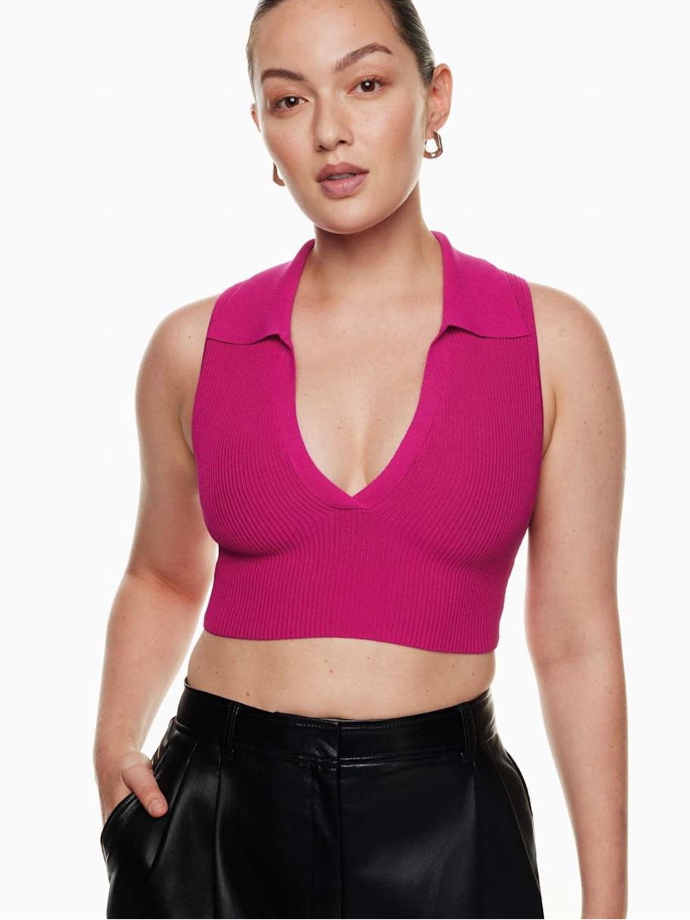 Babaton| Aritzia| Granita Pink Sculpt Knit Polo Cropped Contour Top Sz XXS